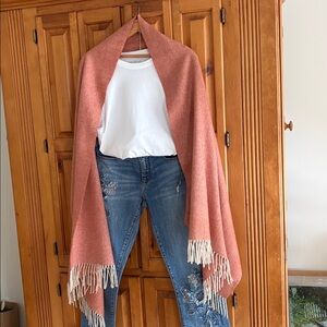 Madewell soft red wool donegal tweed shawl with Fringe
